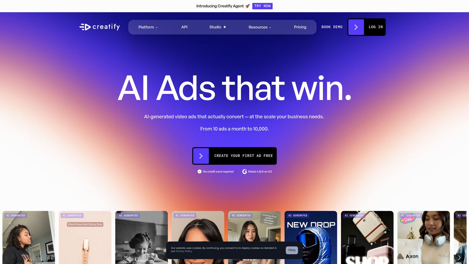 Screenshot of Creatify website