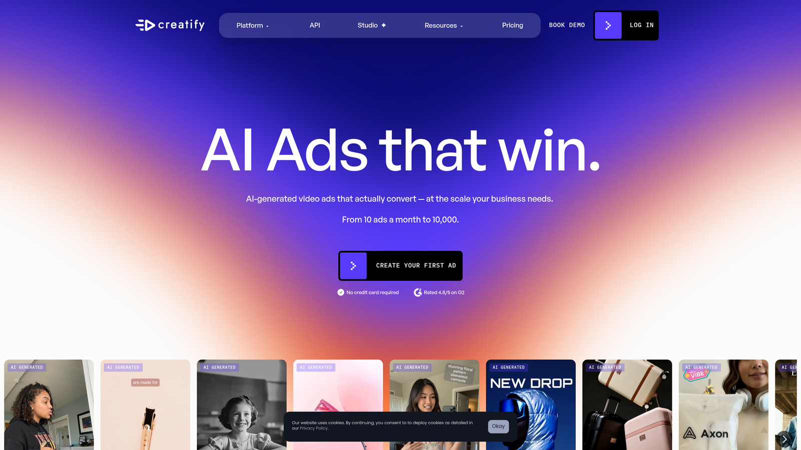 Screenshot of Creatify website