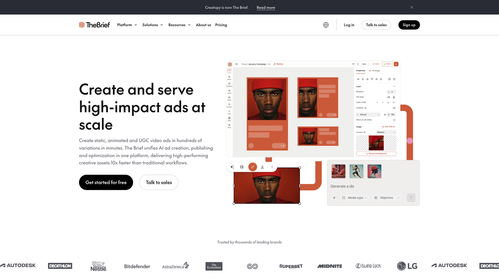Screenshot of Creatopy website