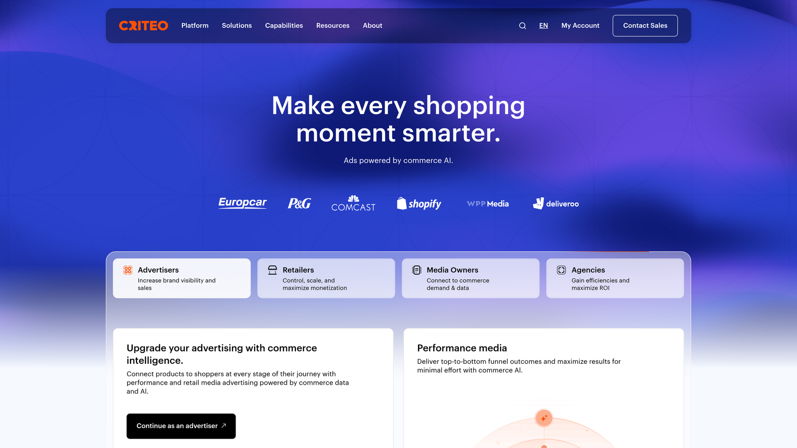 Screenshot of Criteo website homepage