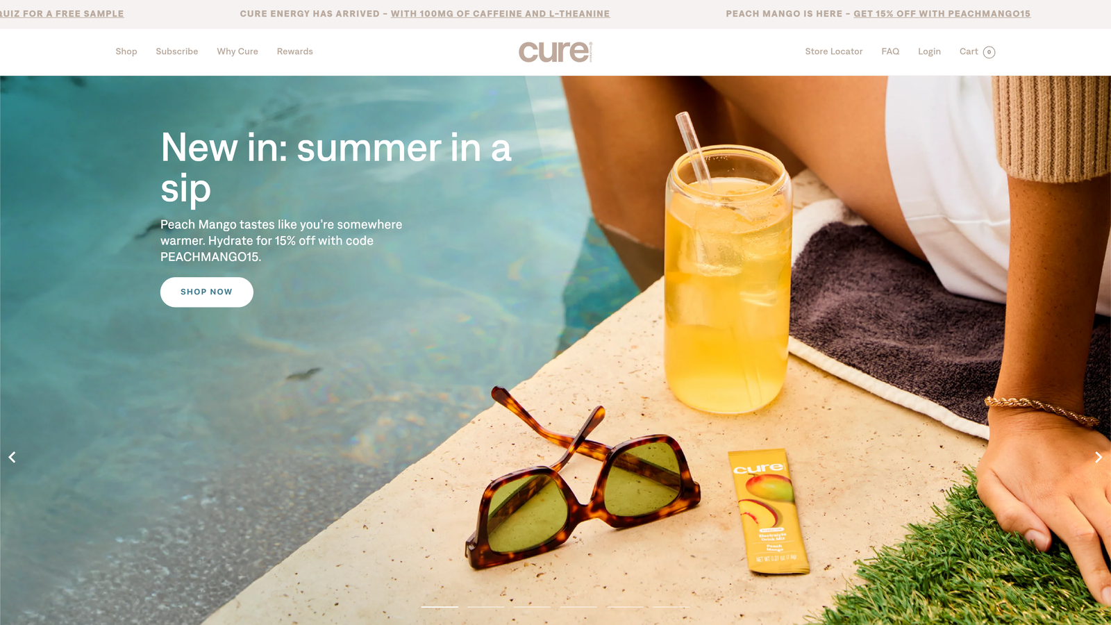 Screenshot of CURE Hydration Electrolyte Mix website