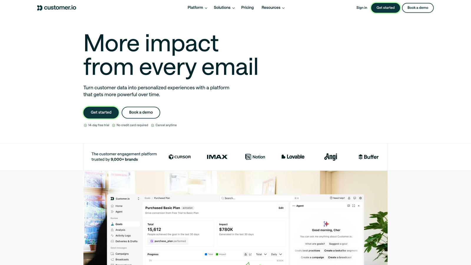 Screenshot of Customer.io website