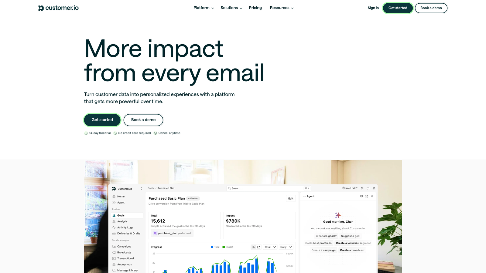 Screenshot of Customer.io website