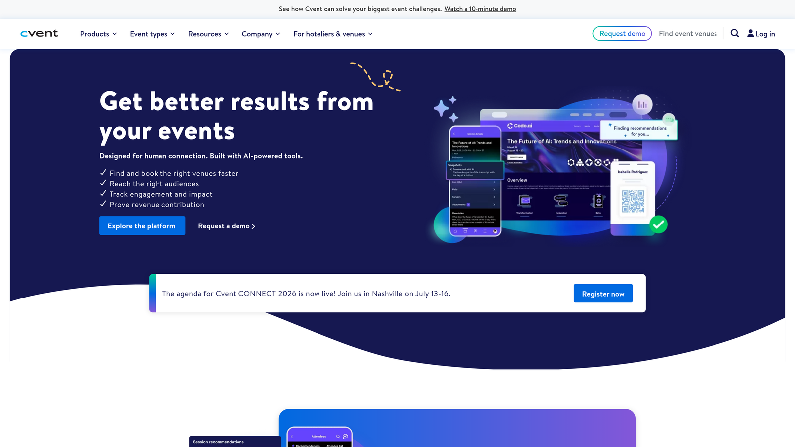 Screenshot of Cvent website