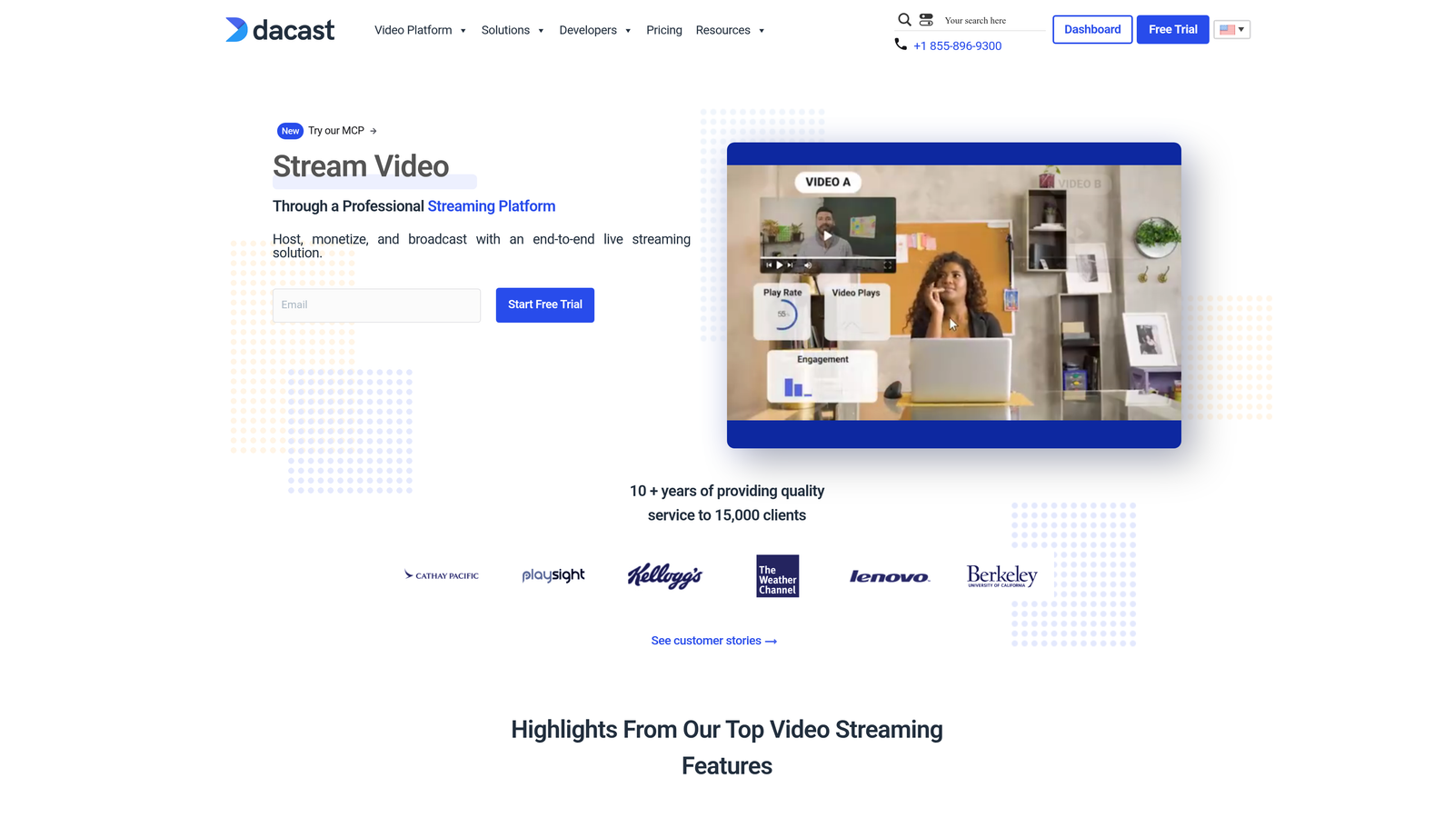 Screenshot of Dacast website