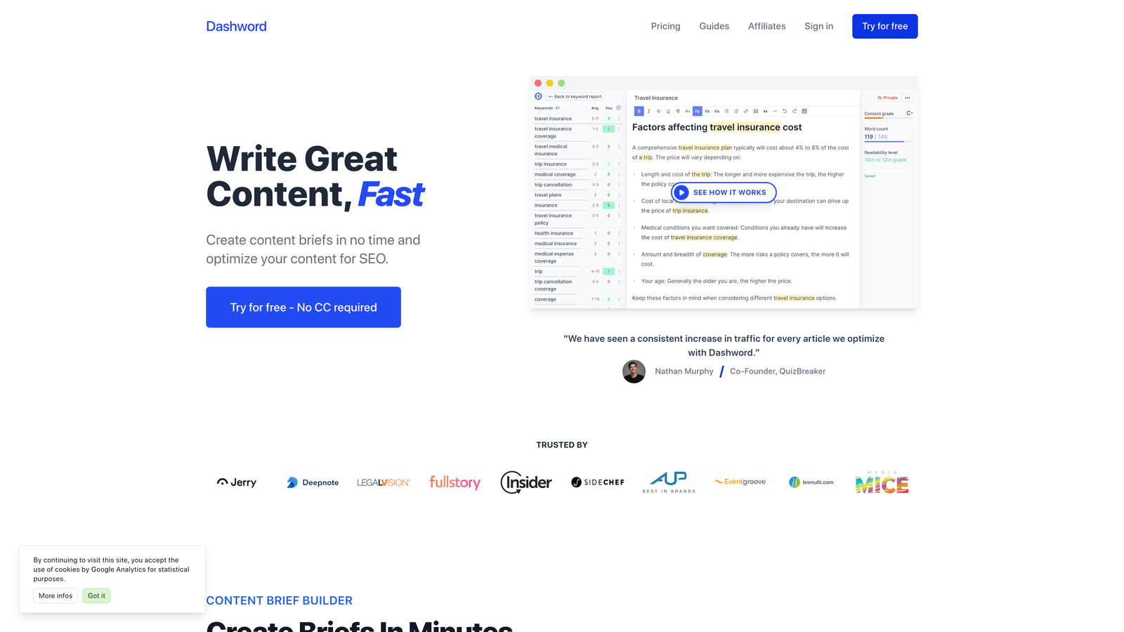 Screenshot of Dashword website
