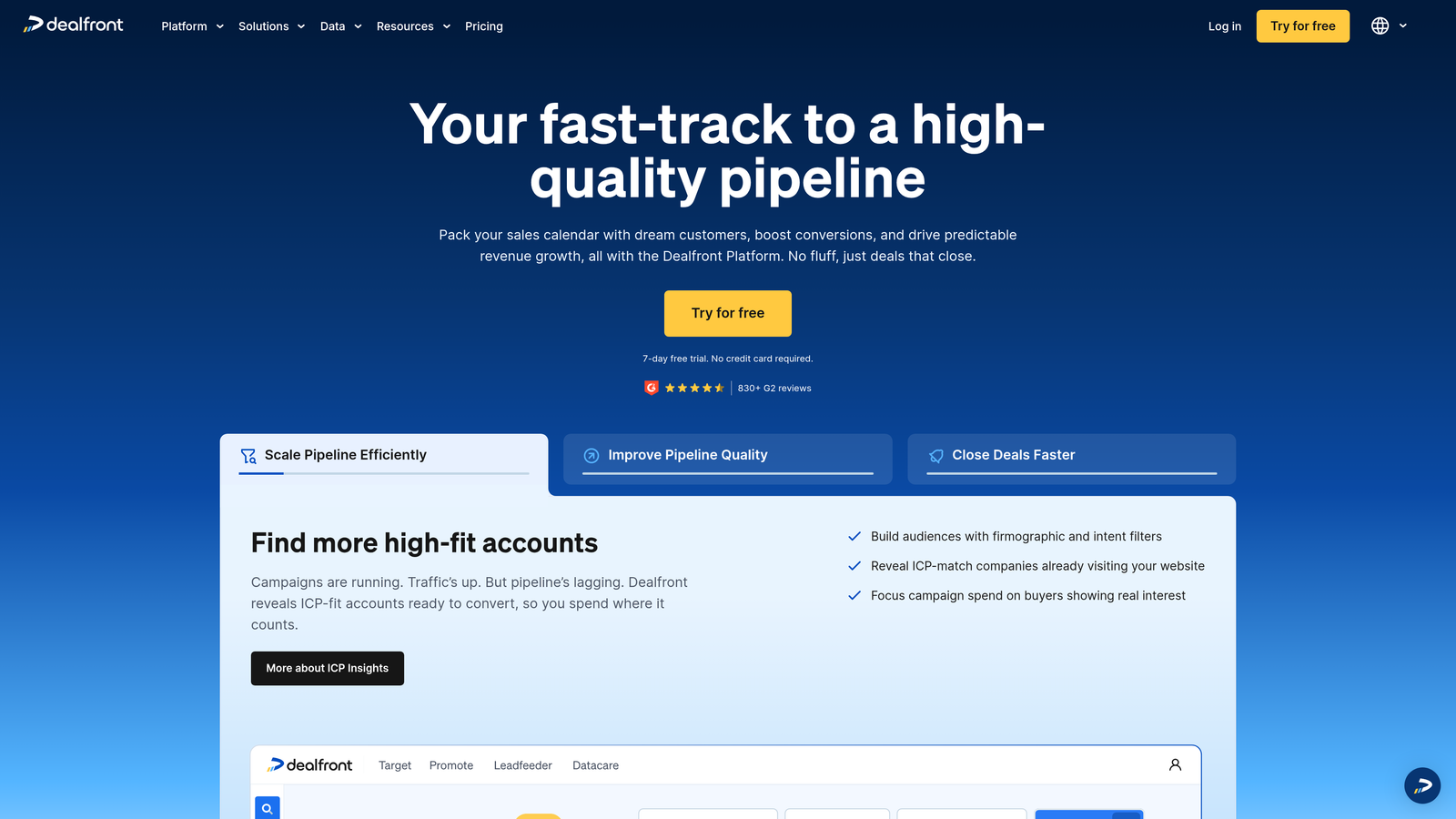 Screenshot of Dealfront website