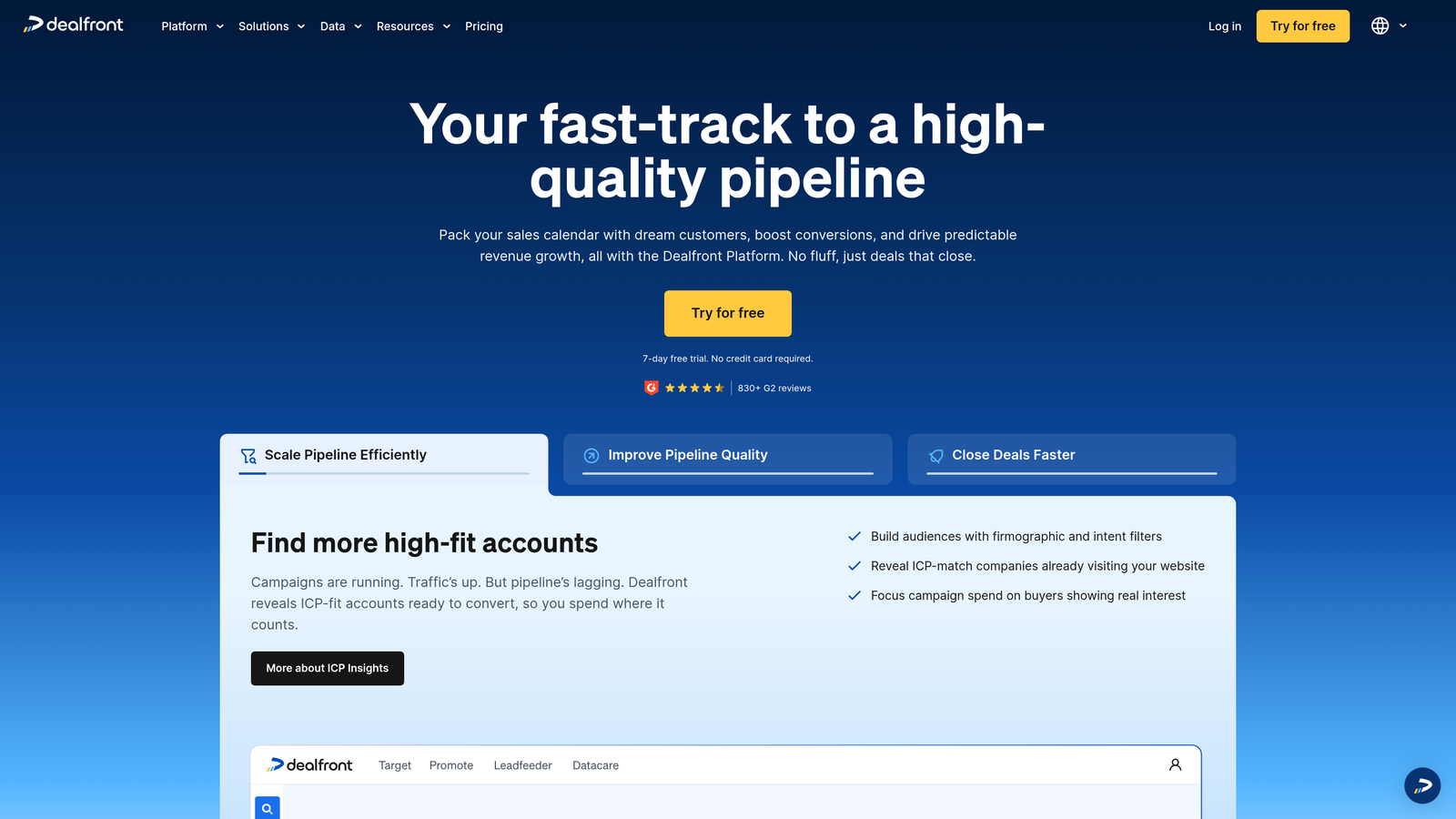 Screenshot of Dealfront website