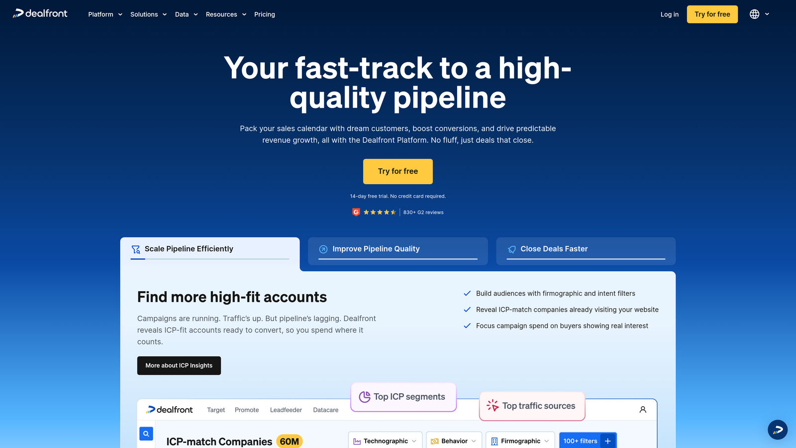 Screenshot of Dealfront website