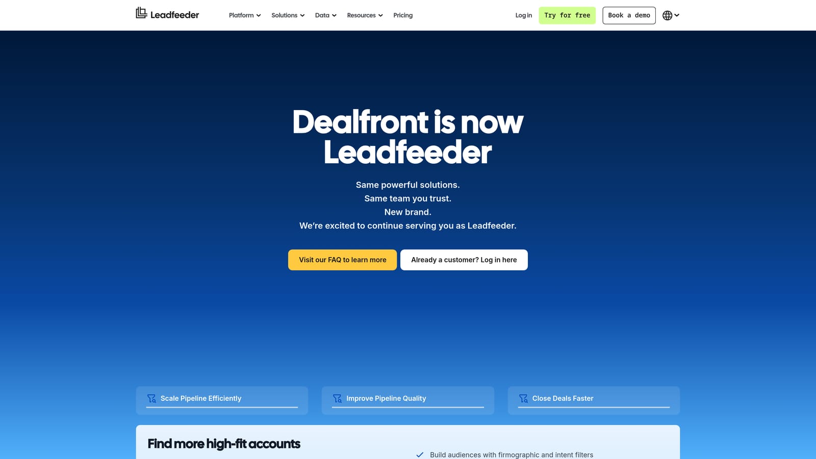 Screenshot of Dealfront website