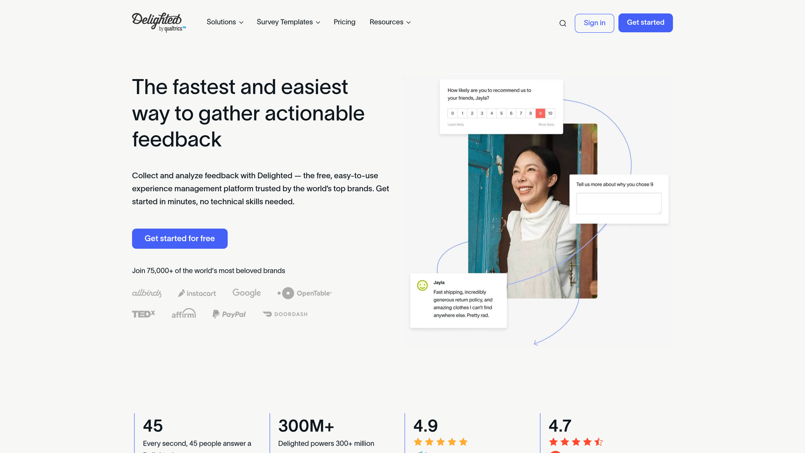 Screenshot of Delighted website