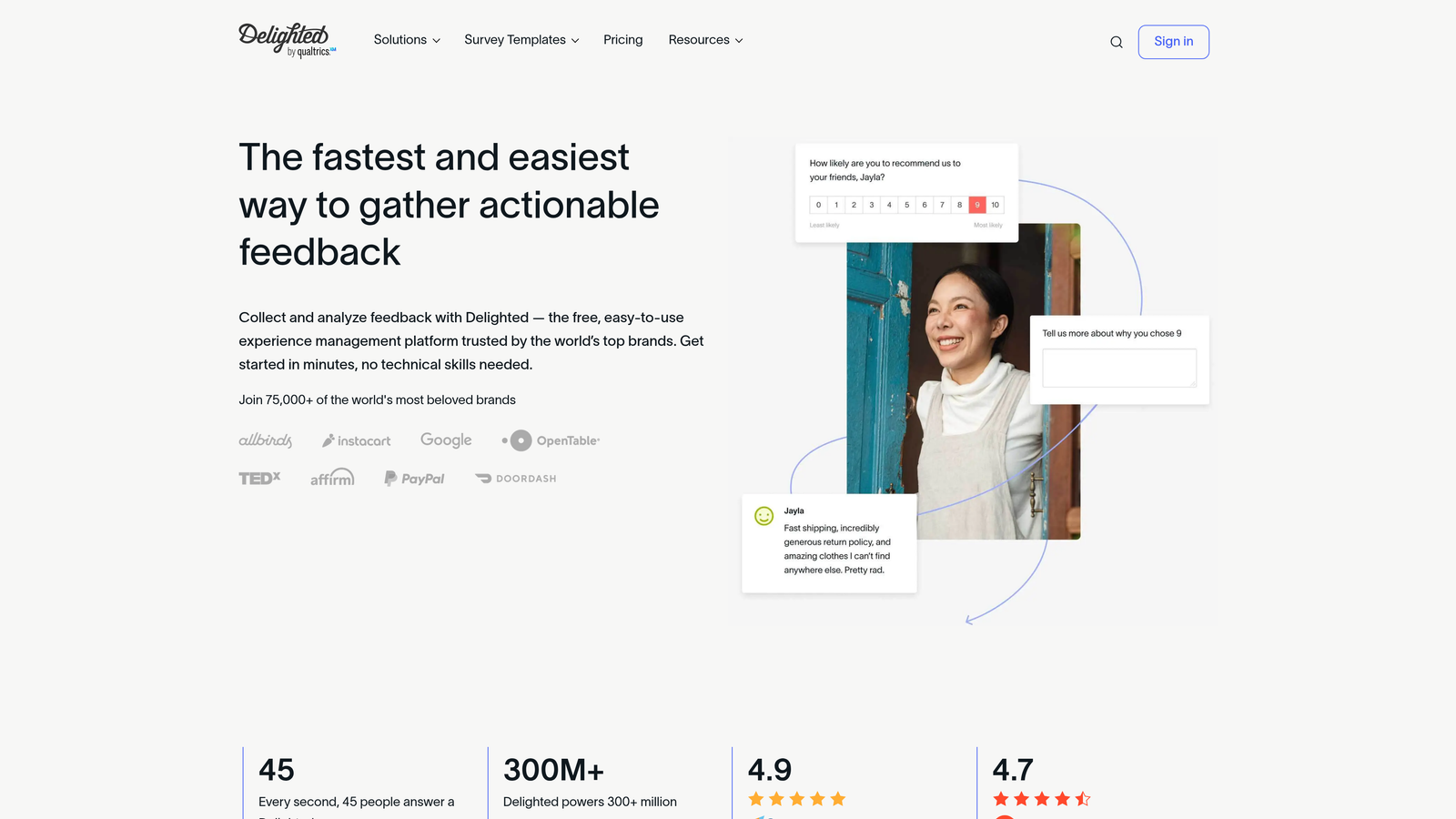 Screenshot of Delighted website