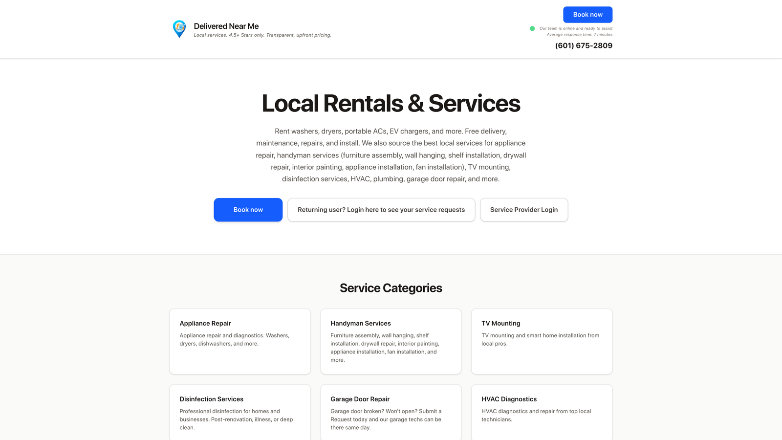 Screenshot of Delivered Near Me website