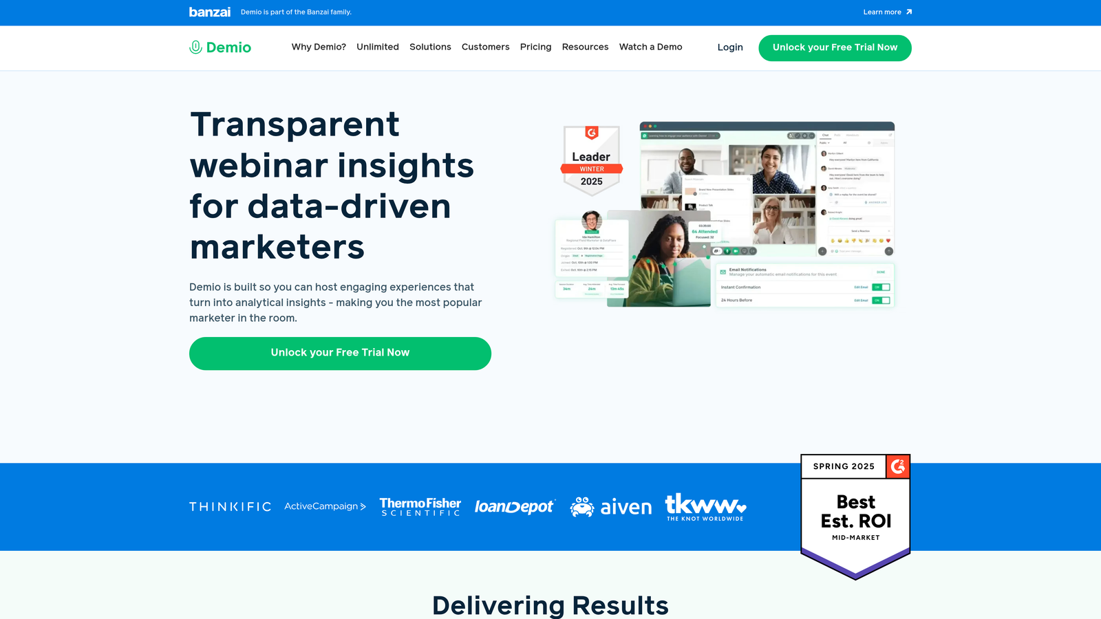 Screenshot of Demio website