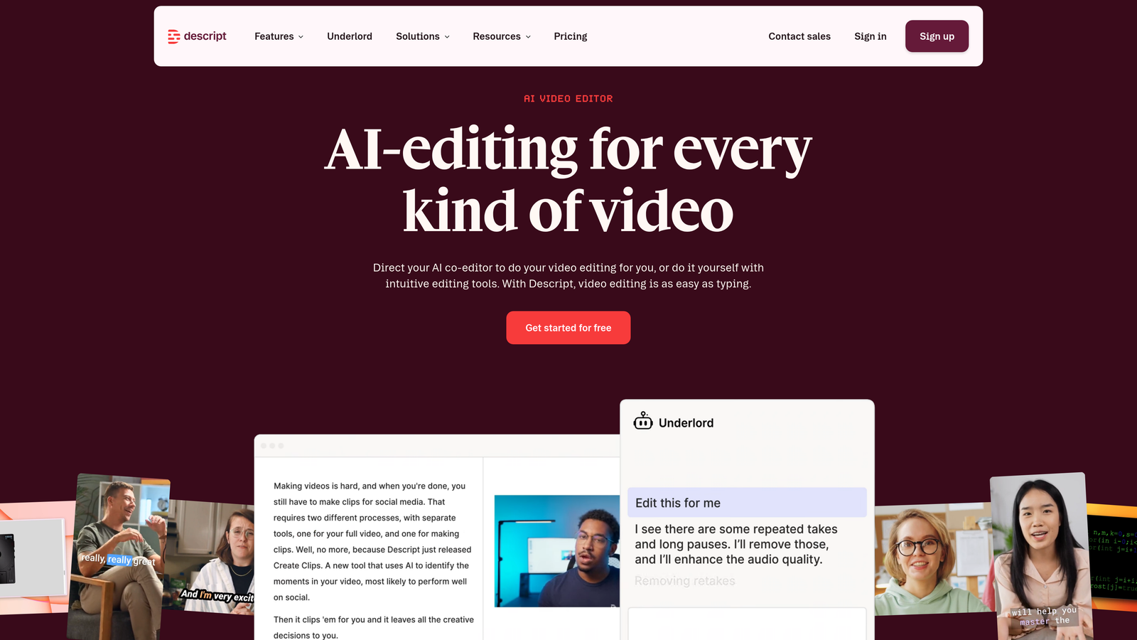 Screenshot of Descript website