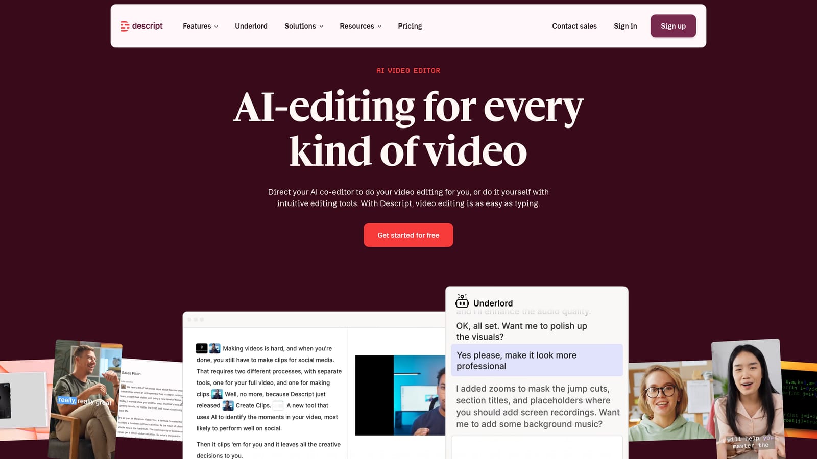 Screenshot of Descript website