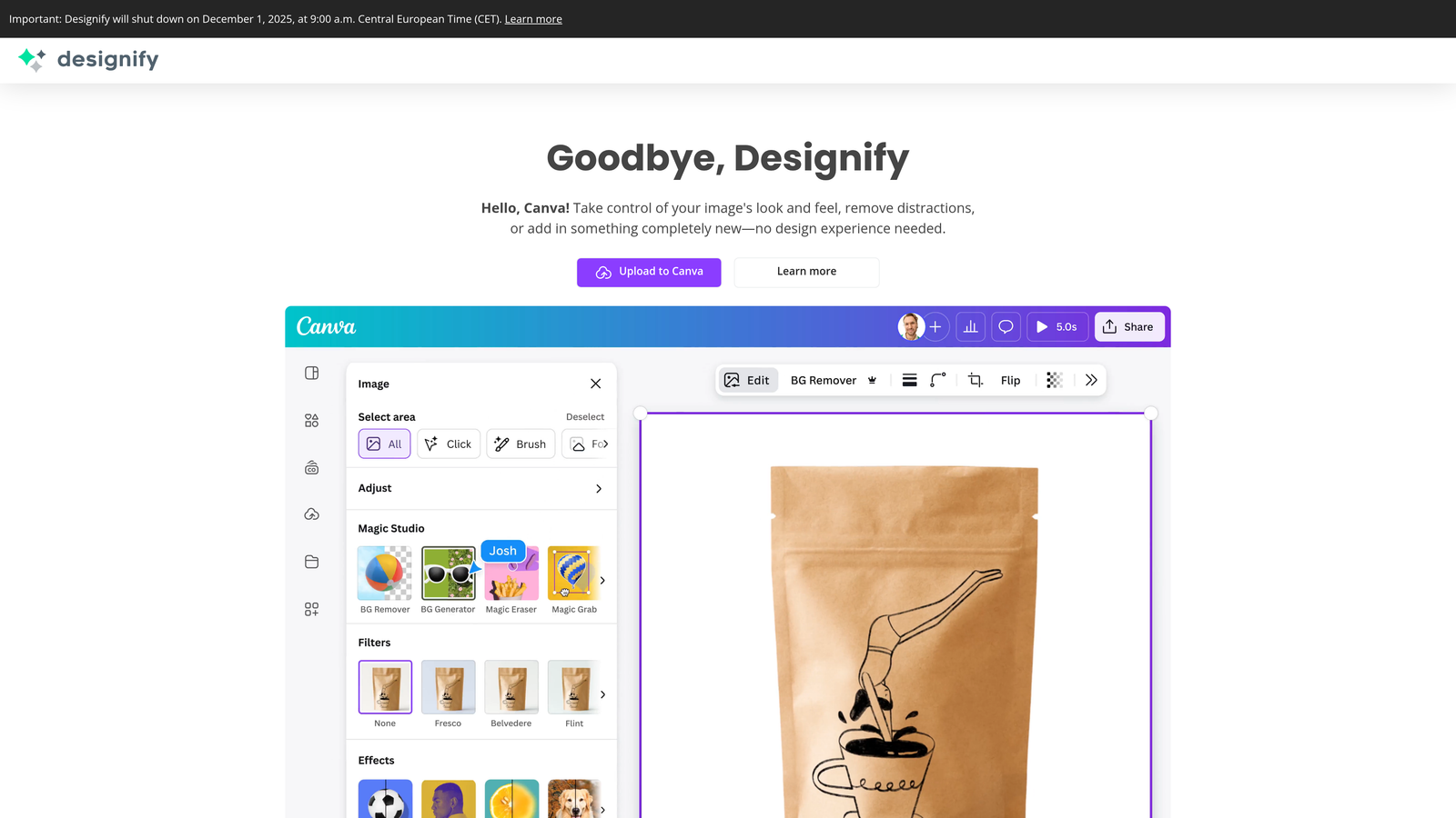 Screenshot of Designify website