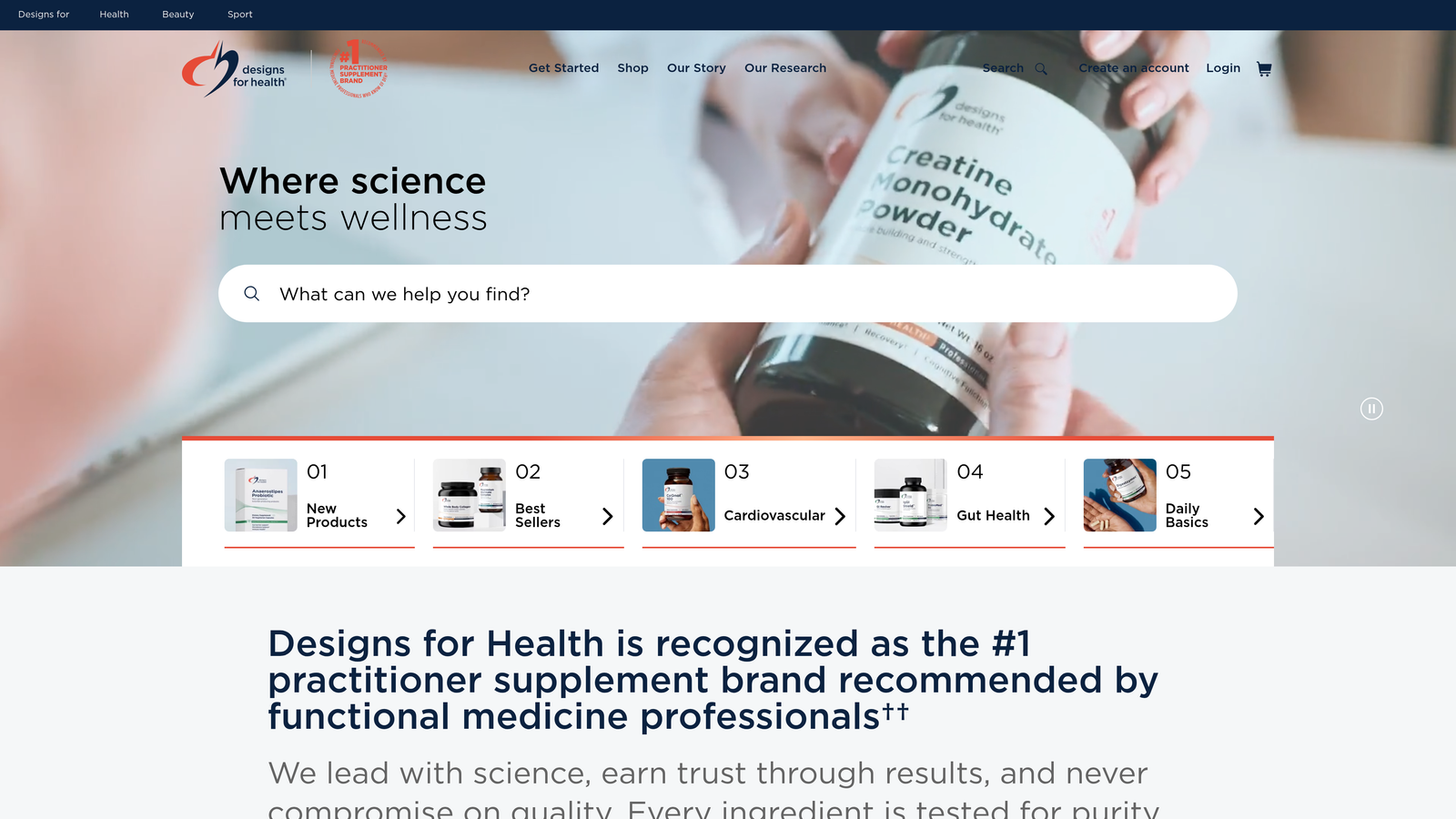 Screenshot of Designs for Sport Creatine Monohydrate website