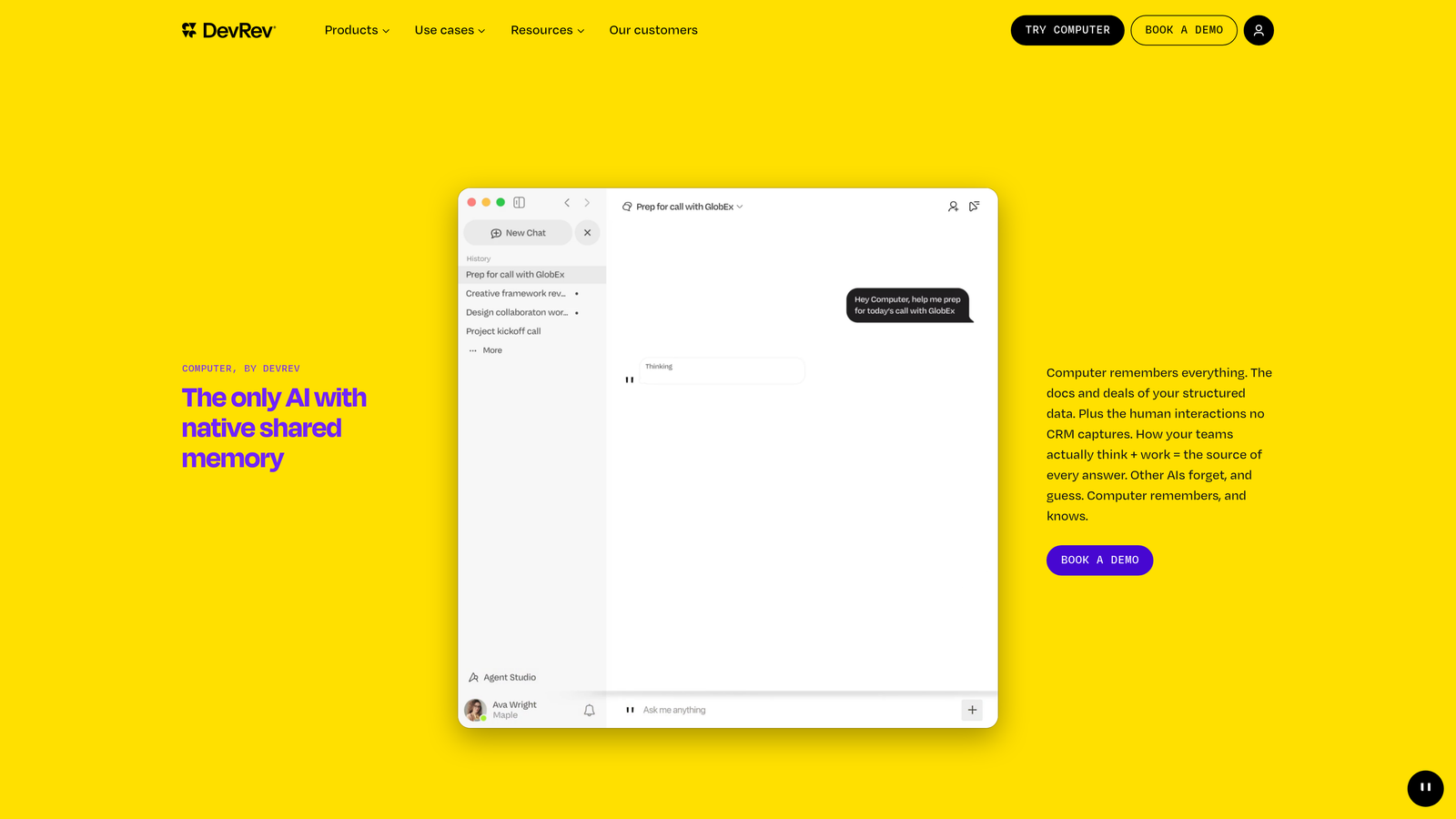 Screenshot of DevRev website