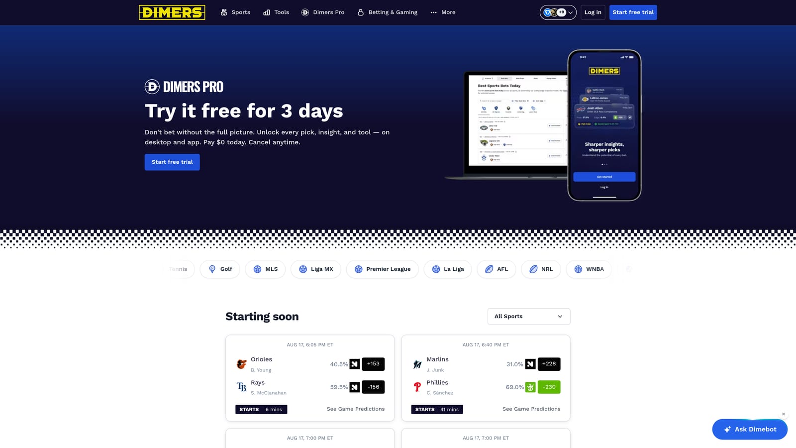 Screenshot of Dimers website