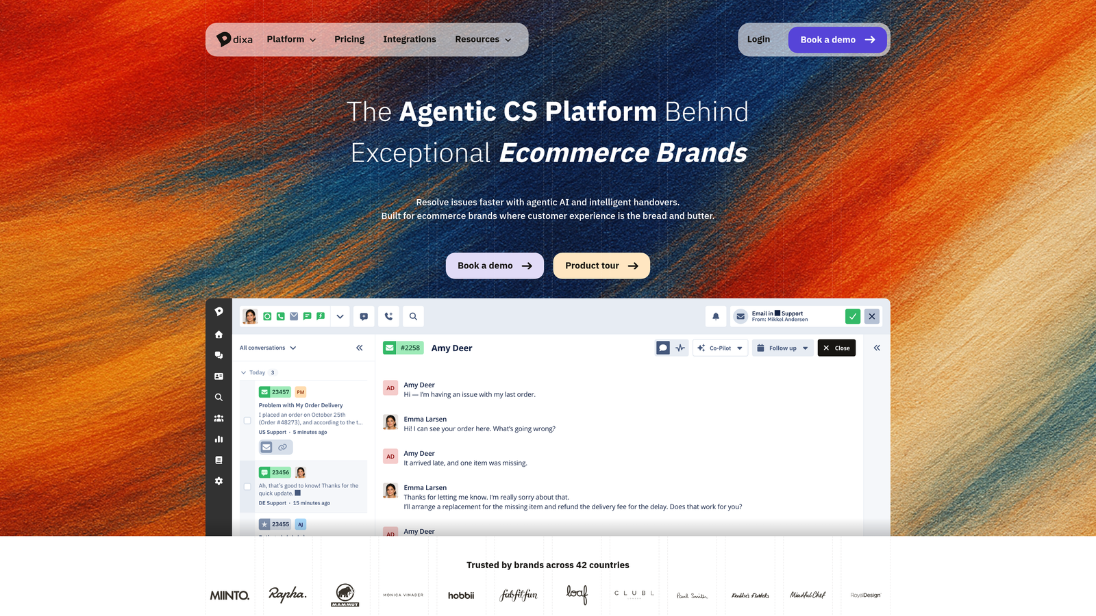 Screenshot of Dixa website