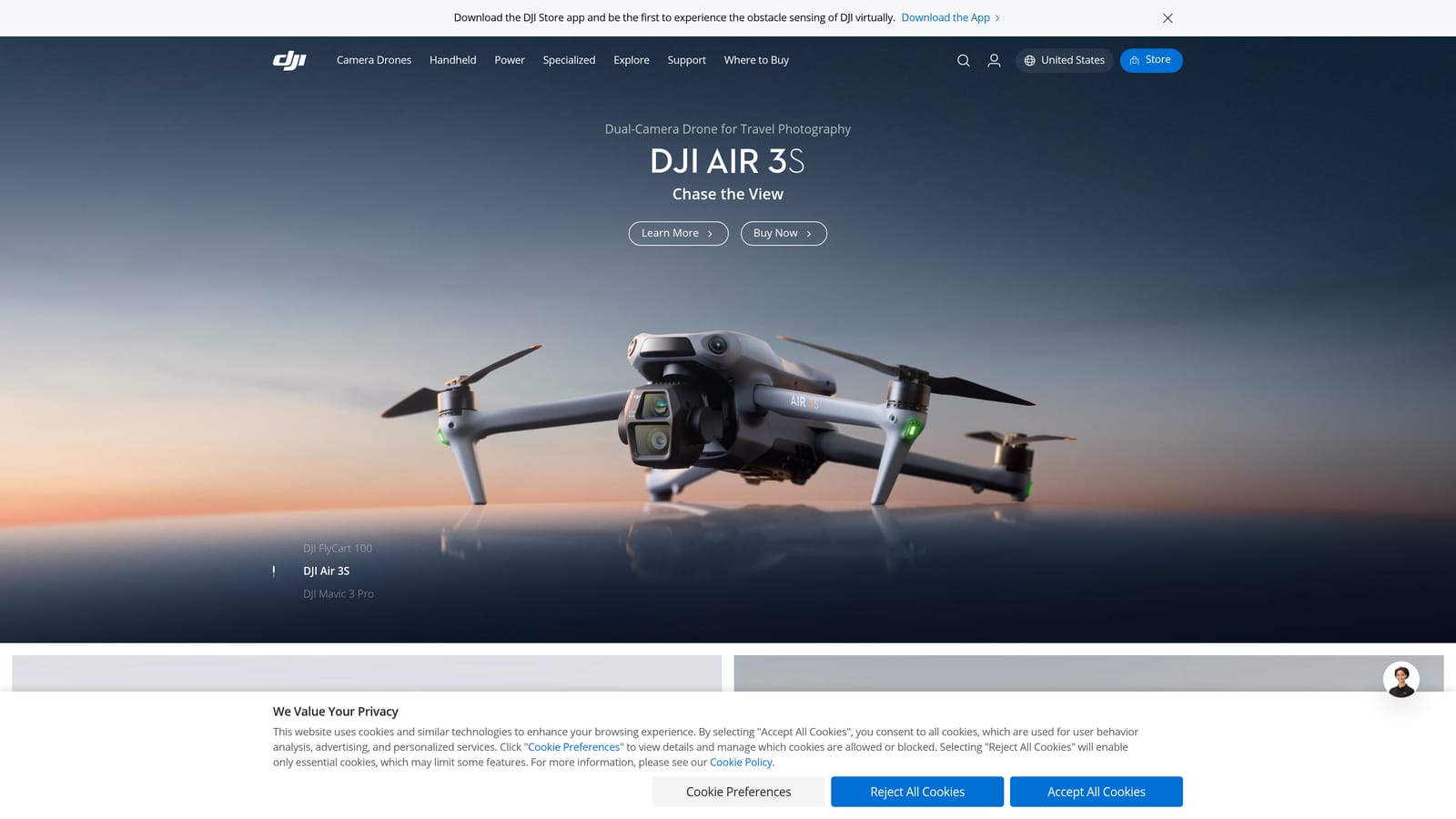 Screenshot of DJI Osmo Pocket 3 website