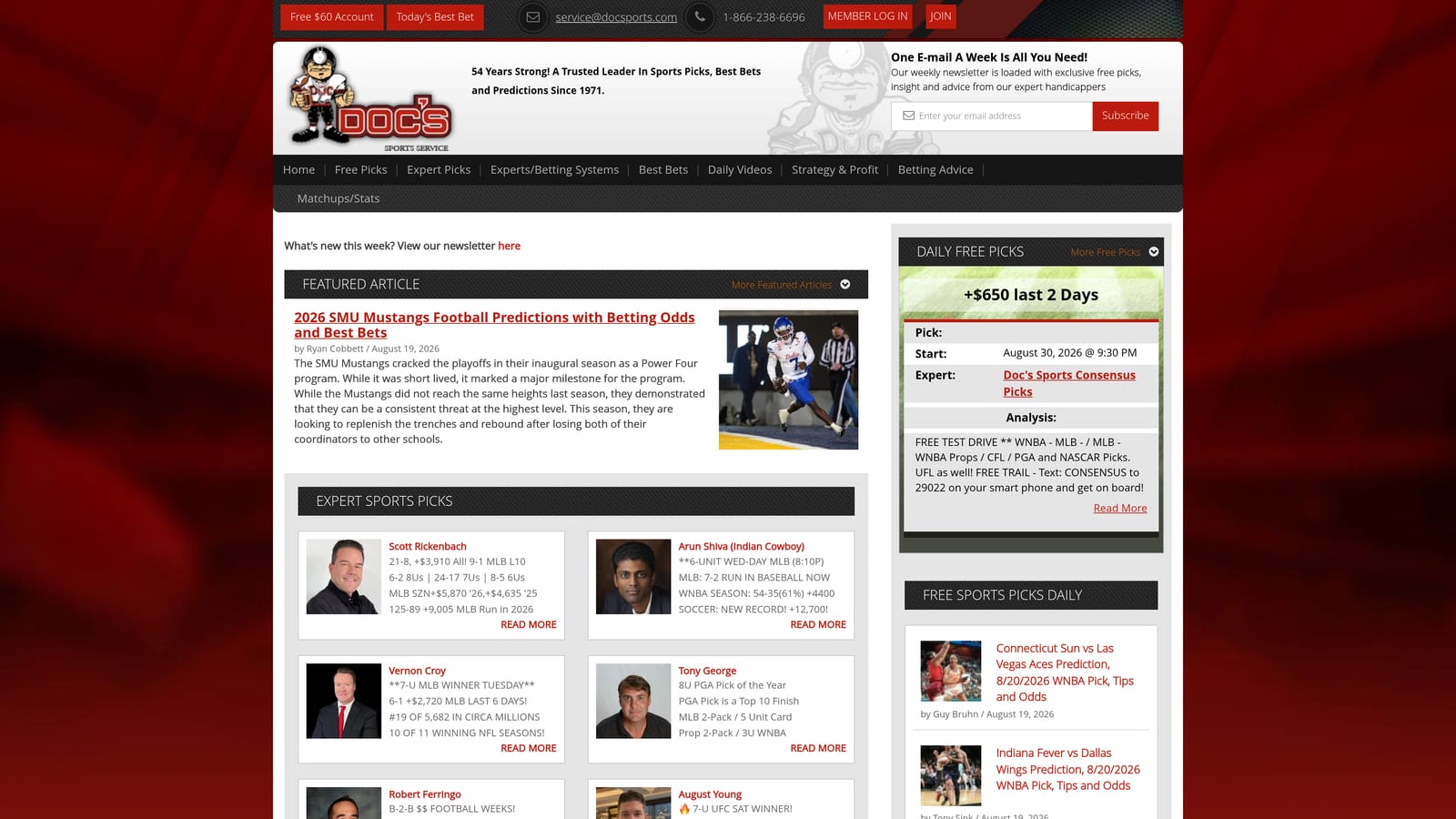 Screenshot of Doc's Sports website