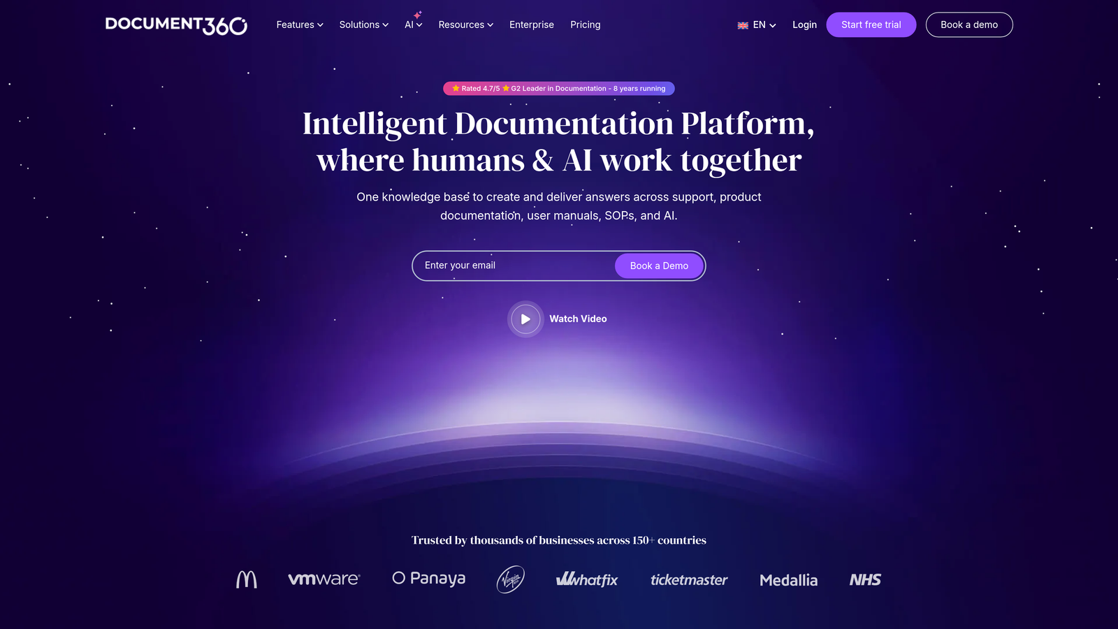 Screenshot of Document360 website