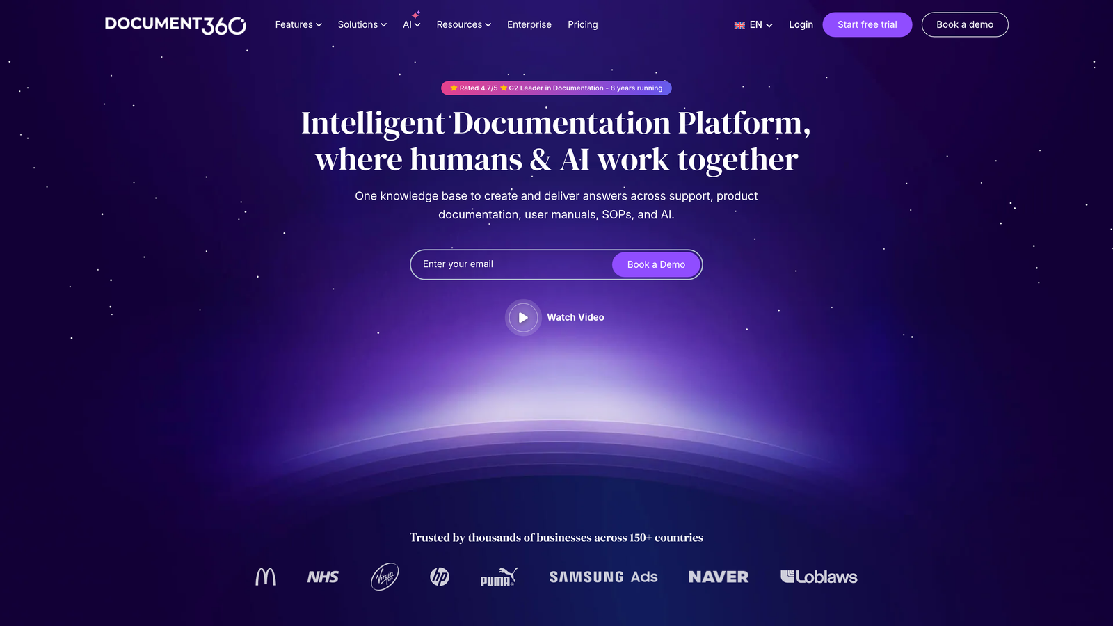 Screenshot of Document360 website