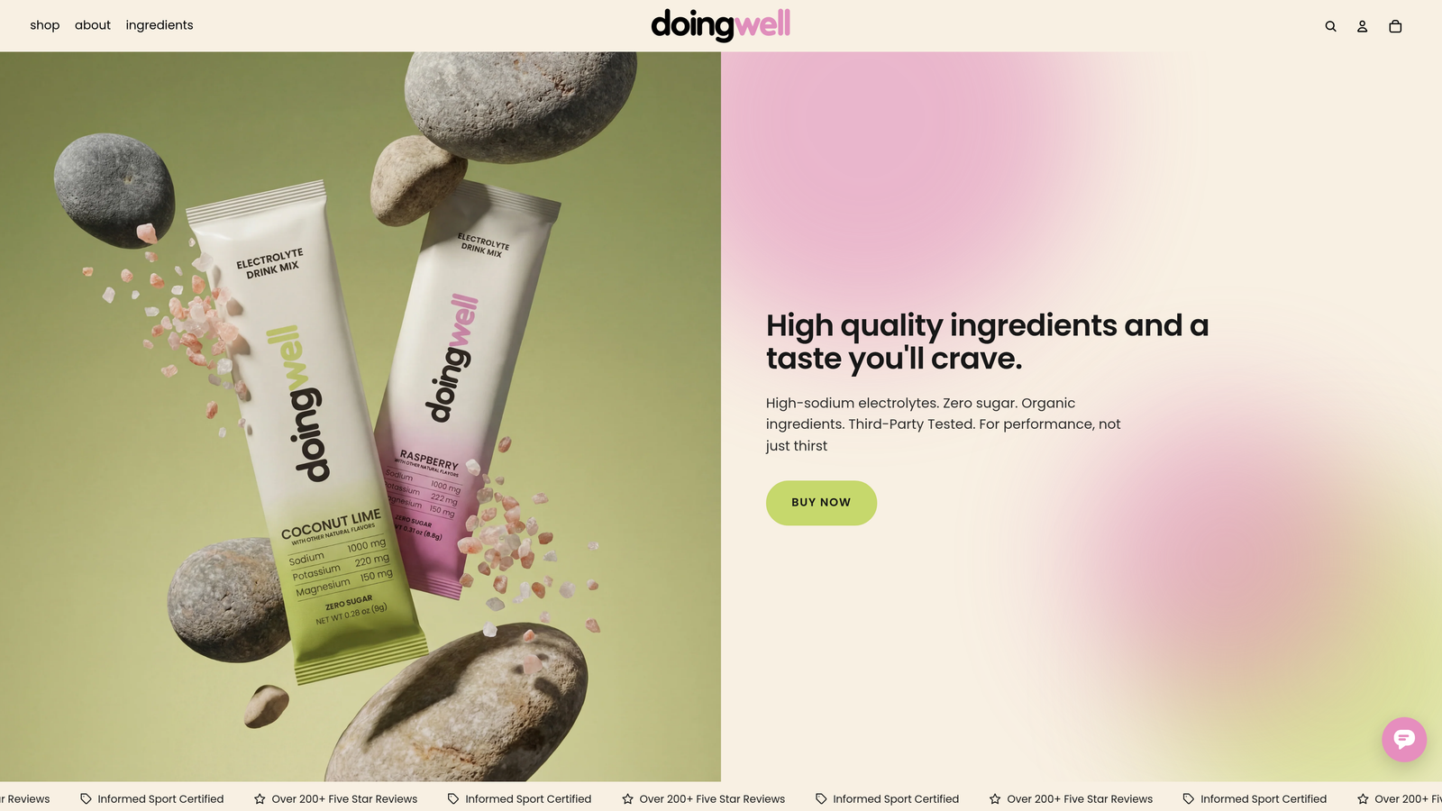 Screenshot of doingwell Performance Electrolytes website