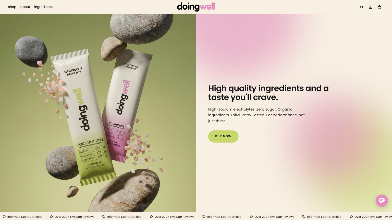 Screenshot of doingwell Performance Electrolytes website