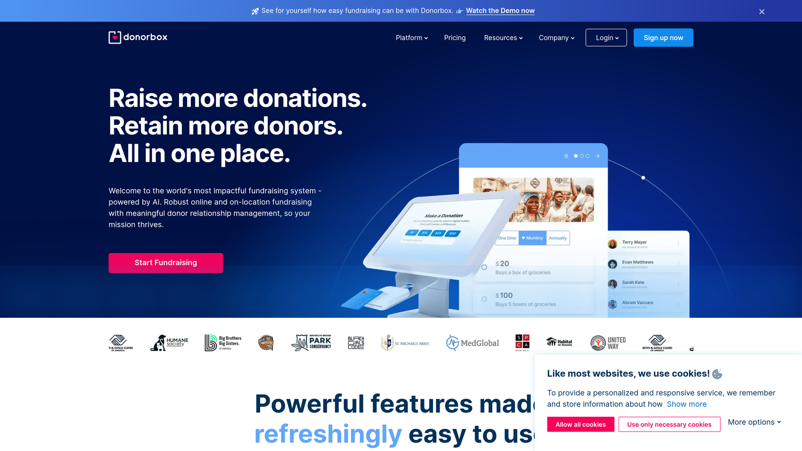 Screenshot of Donorbox website