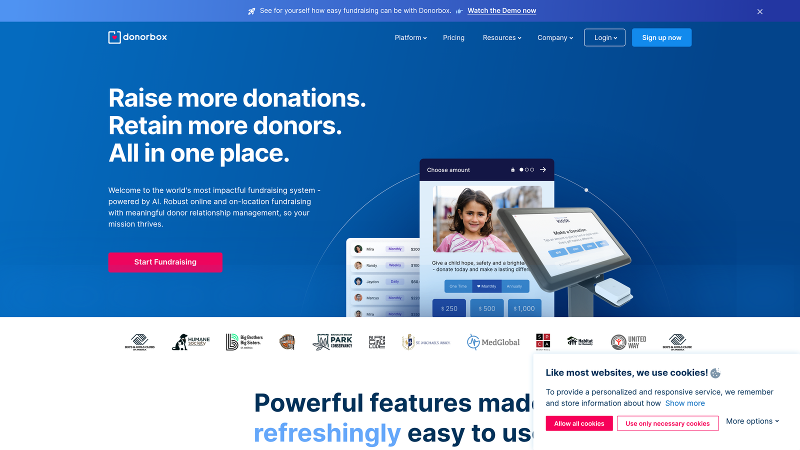 Screenshot of Donorbox website