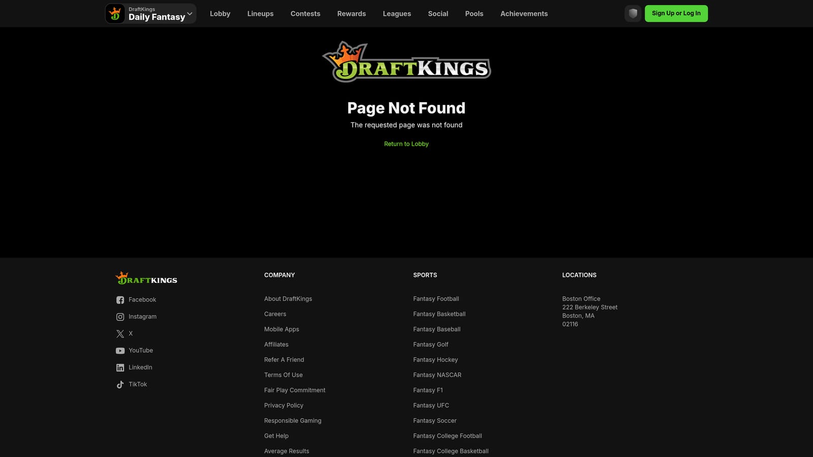 Screenshot of DraftKings Fantasy website
