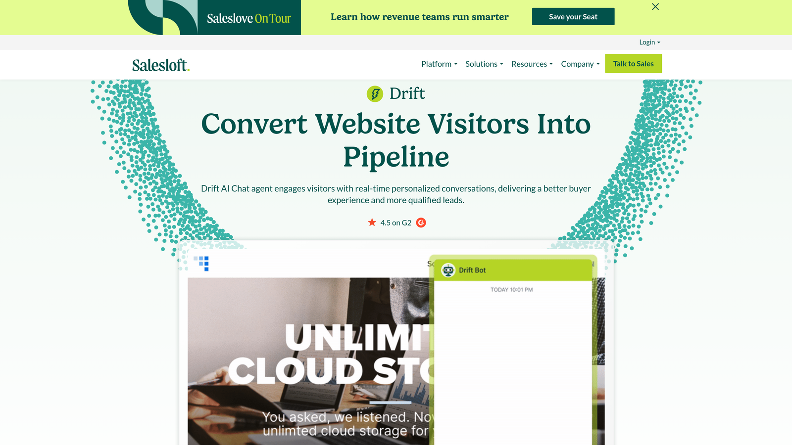 Screenshot of Drift (Salesloft) website