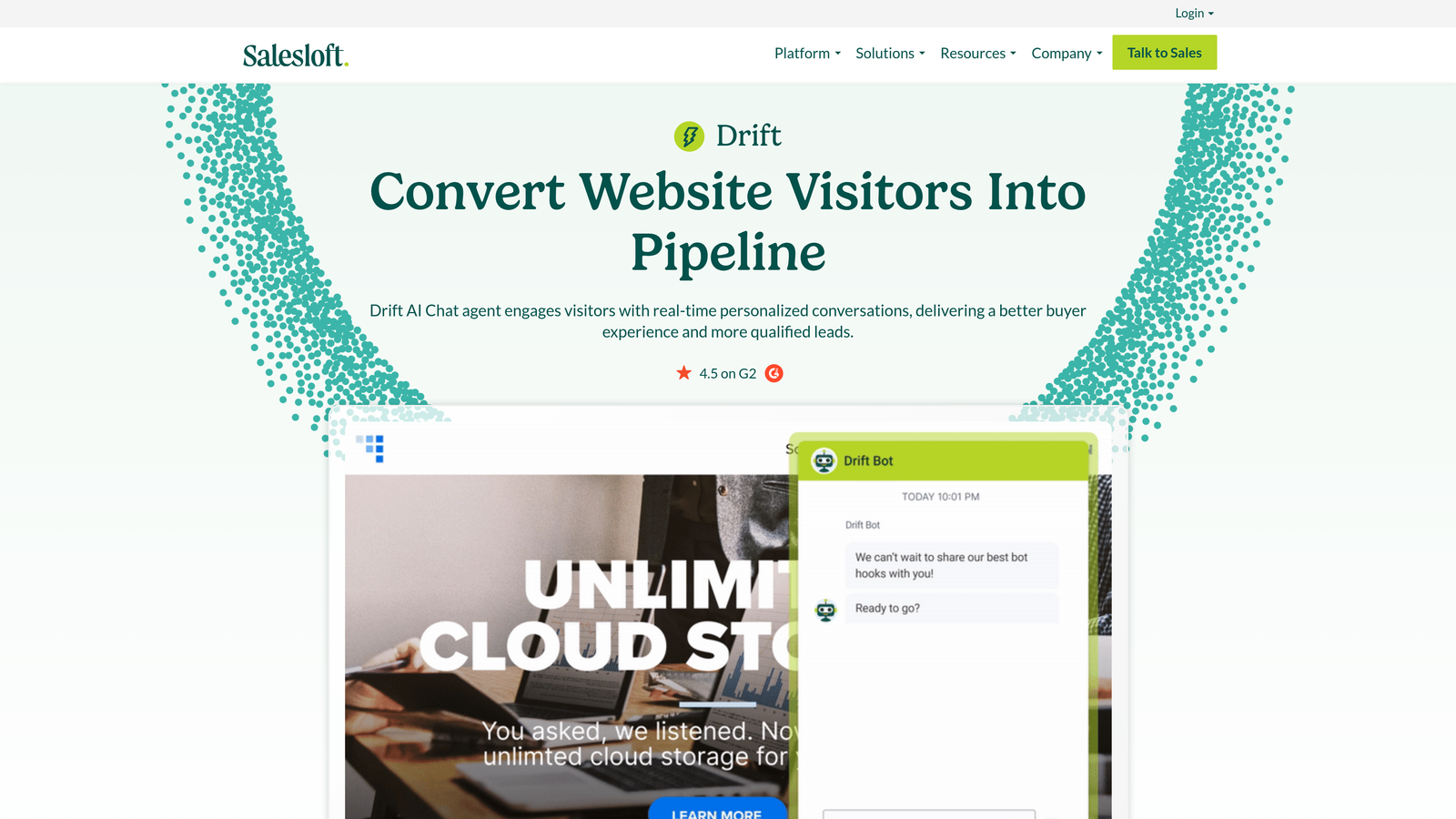 Screenshot of Drift (Salesloft) website