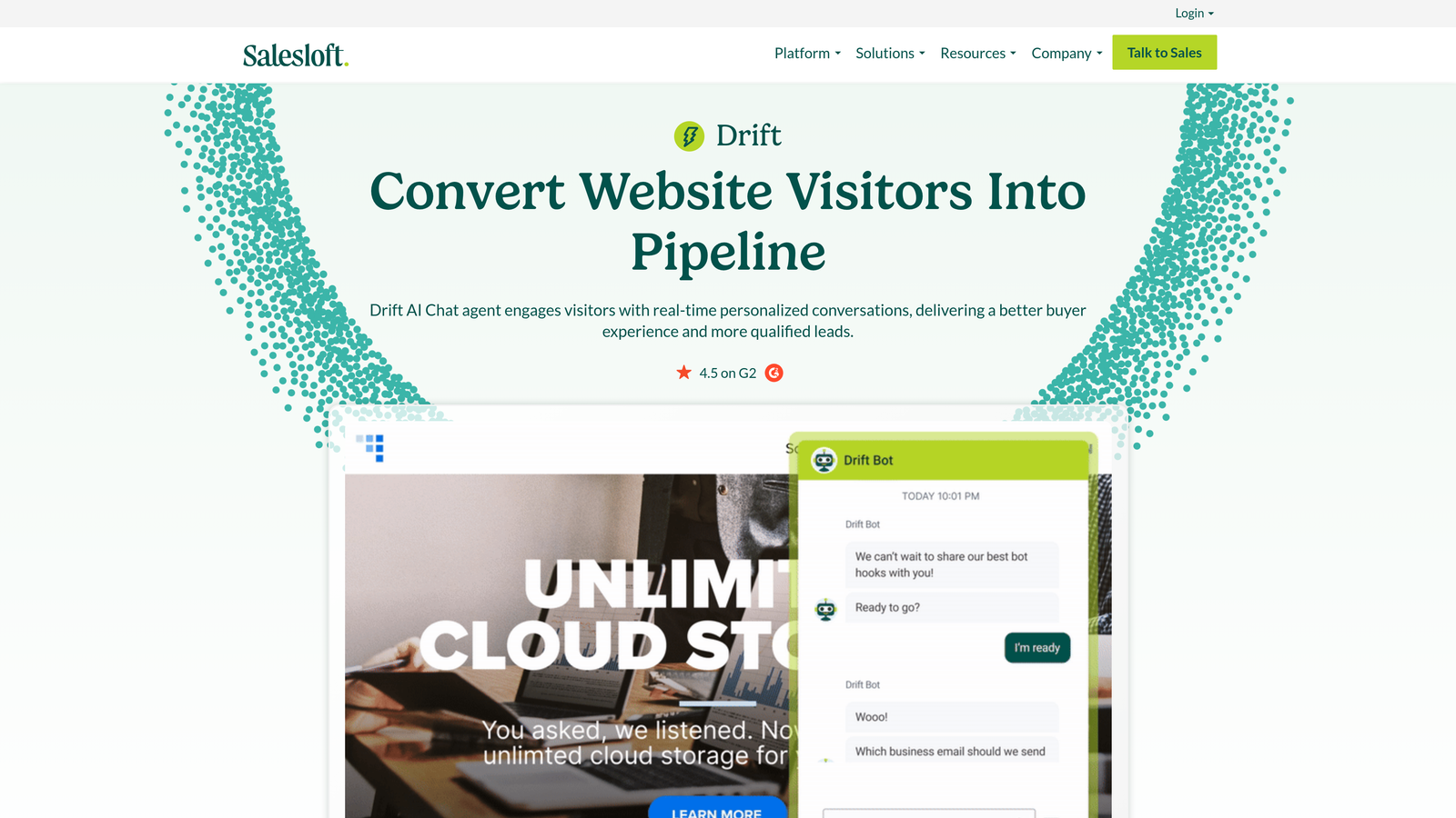 Screenshot of Drift (Salesloft) website