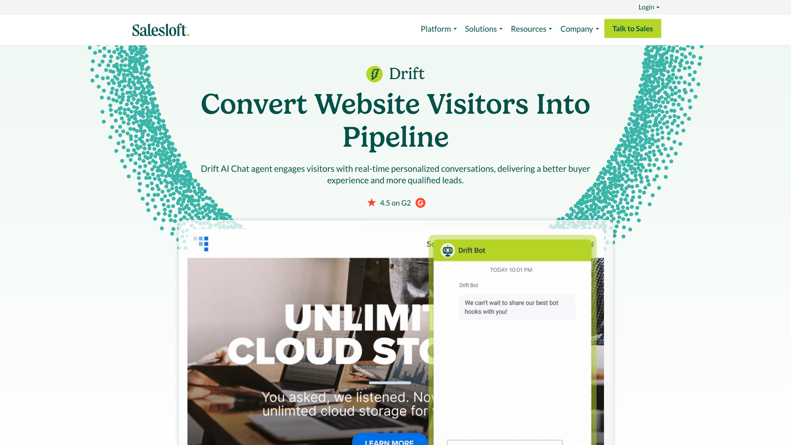 Screenshot of Drift (Salesloft) website