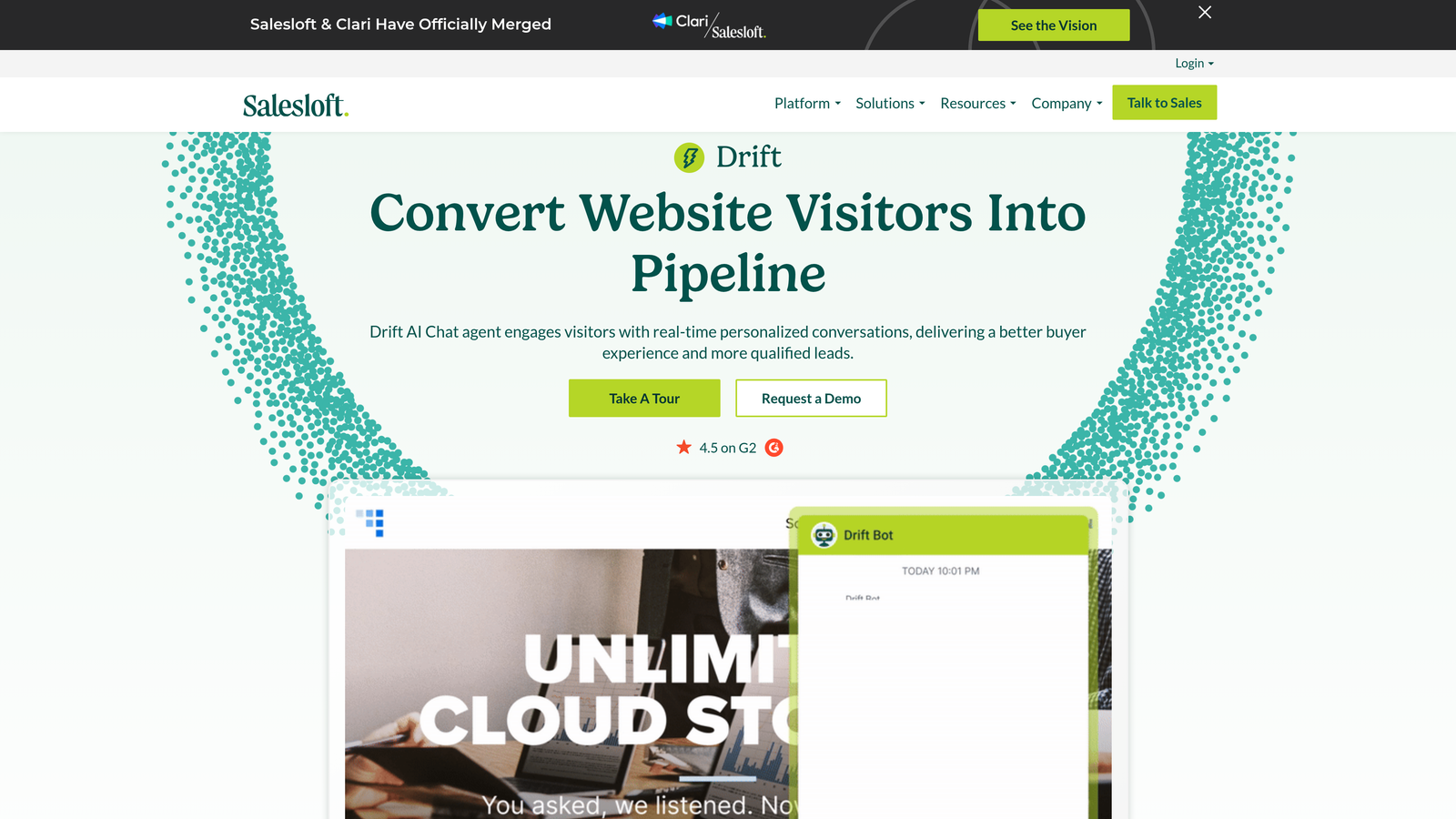 Screenshot of Drift website