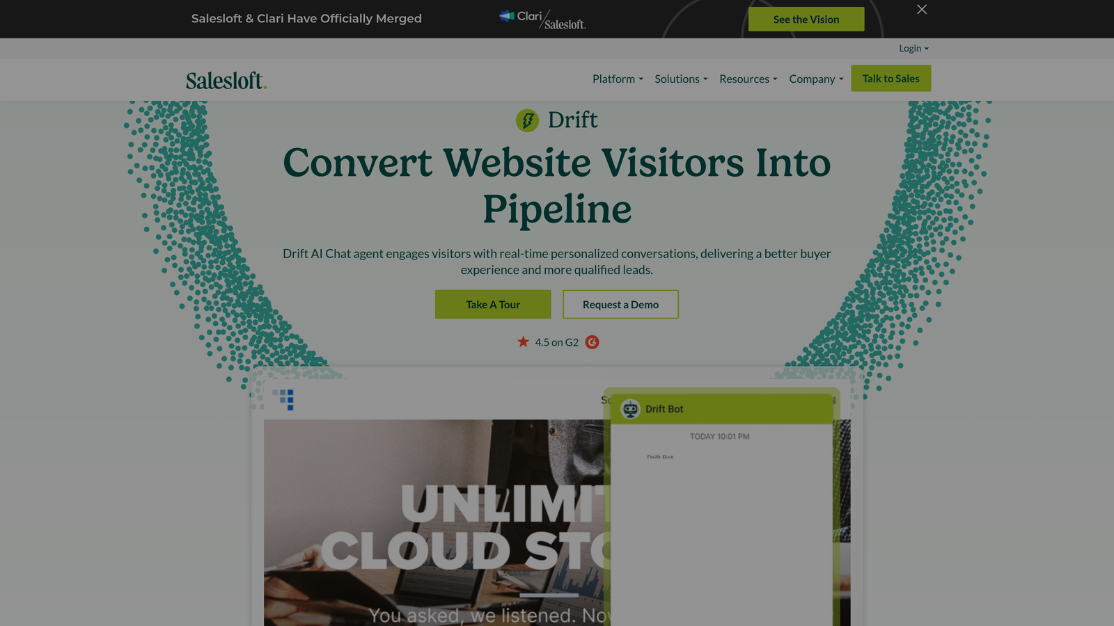 Screenshot of Drift website