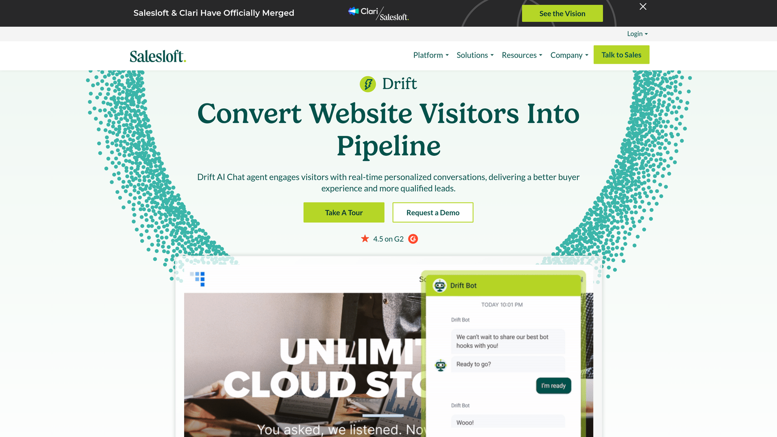Screenshot of Drift website