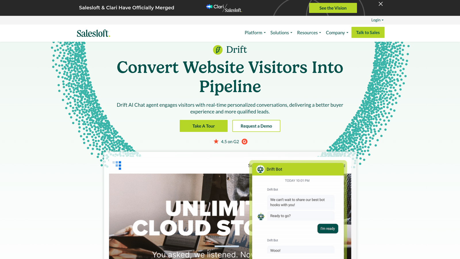 Screenshot of Drift website
