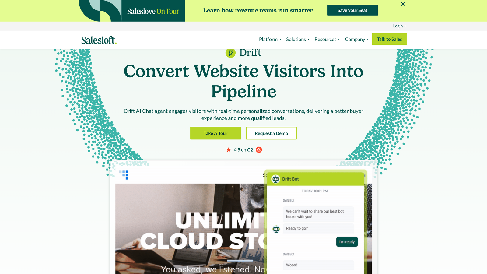 Screenshot of Drift website