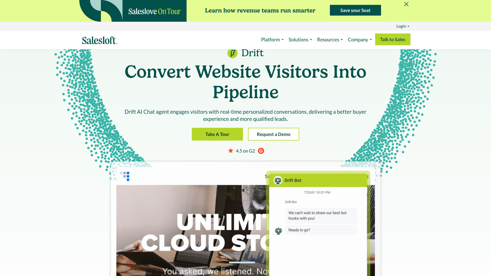 Screenshot of Drift website