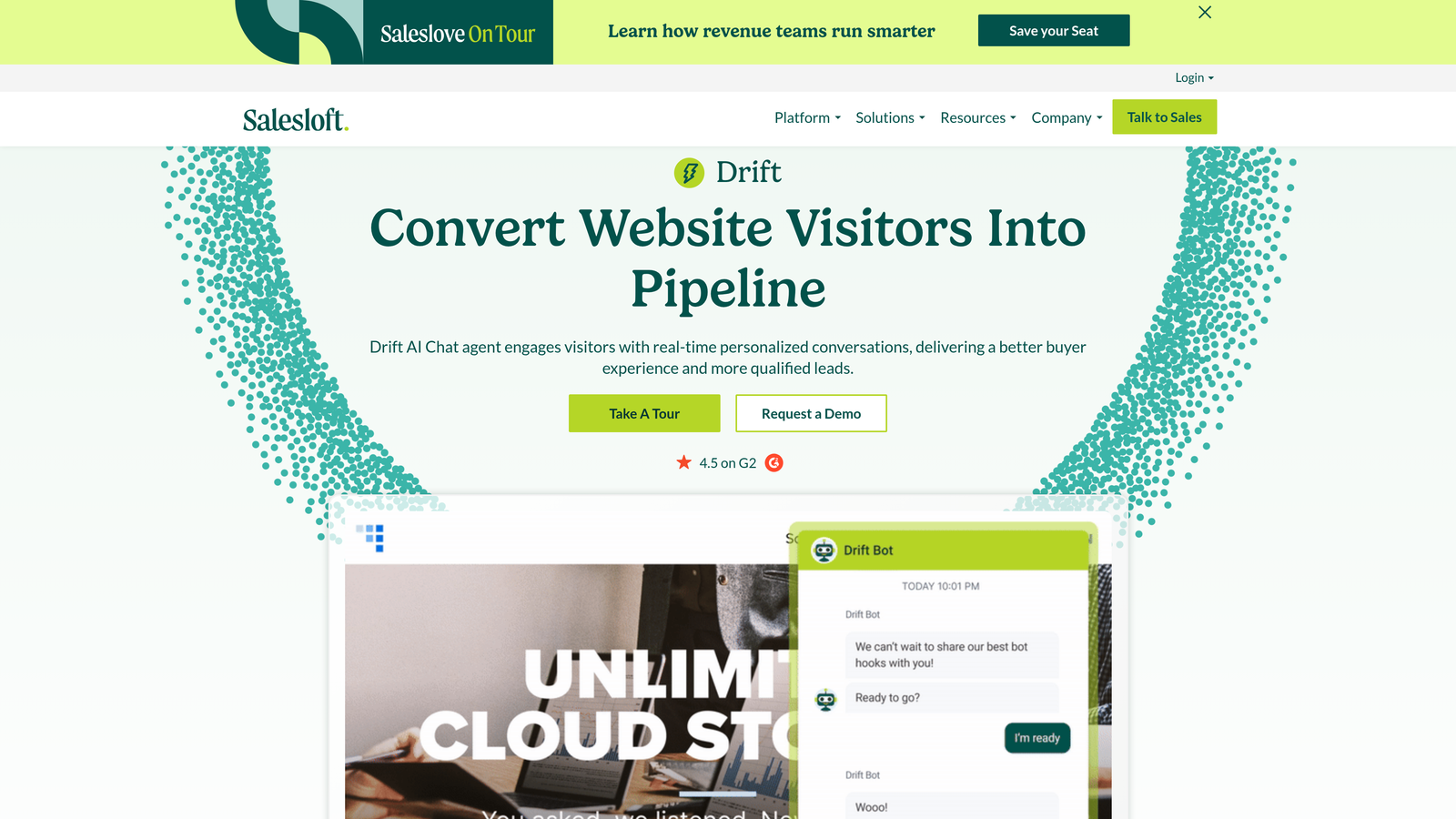 Screenshot of Drift website