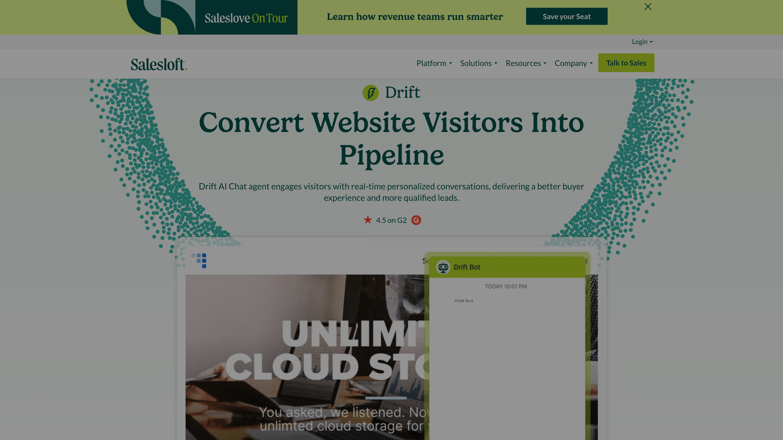 Screenshot of Drift website