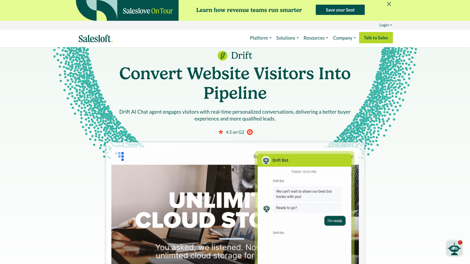 Screenshot of Drift website