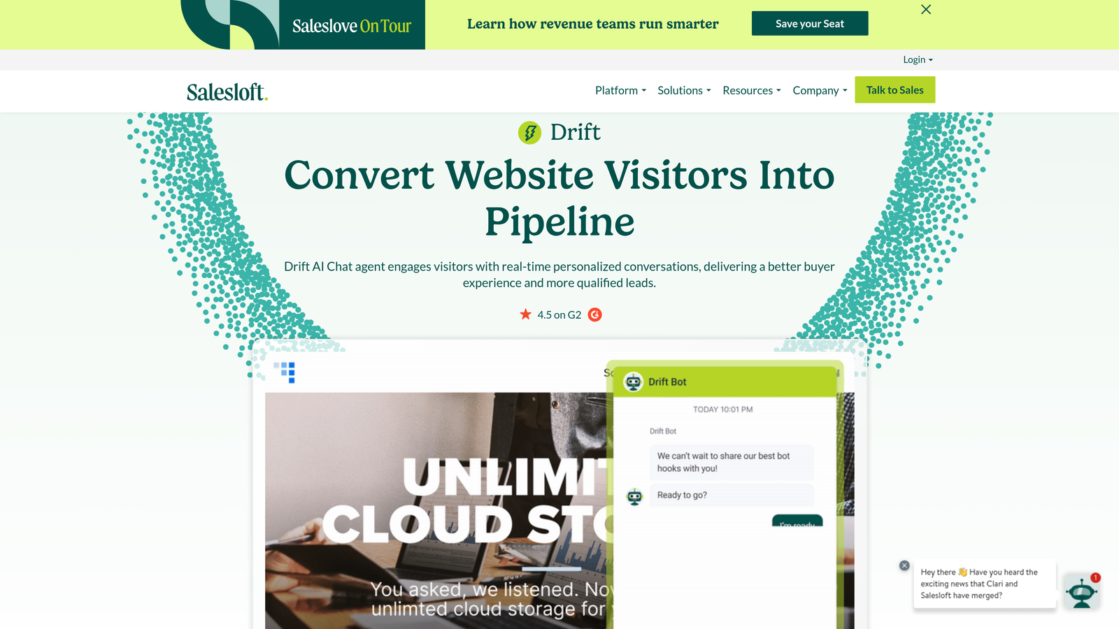 Screenshot of Drift website