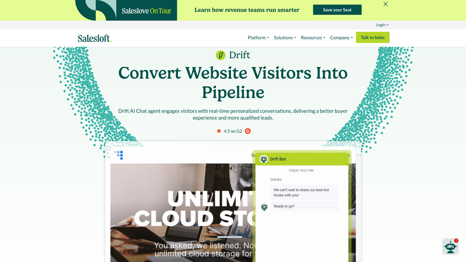 Screenshot of Drift website