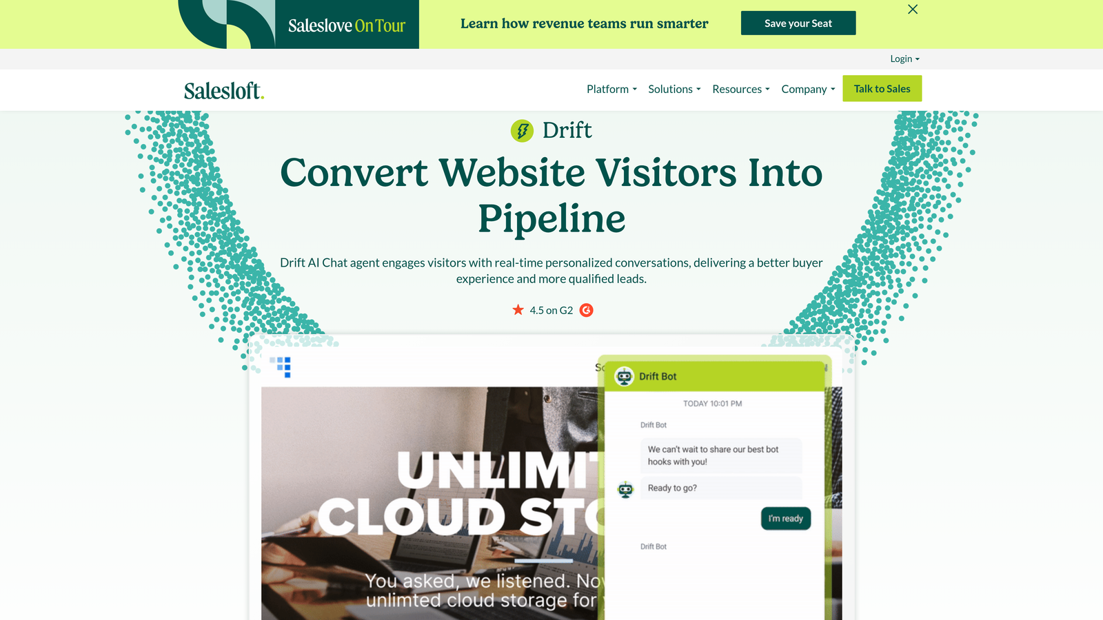 Screenshot of Drift website